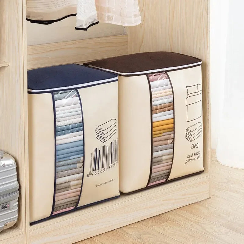 Large Non-woven Portable Clothes Storage Bag Clothing Organizer - 120 gsm (Random color)