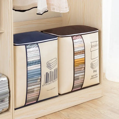 Large Non-woven Portable Clothes Storage Bag Clothing Organizer - 120 gsm (Random color)