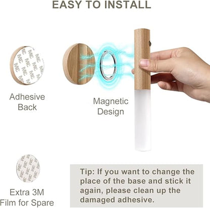 LED Wood Night Light PIR Motion Sensor Magnetic Wall Lamp USB Rechargeable Lights Home Staircase Bedroom Lamp Bedside Lighting