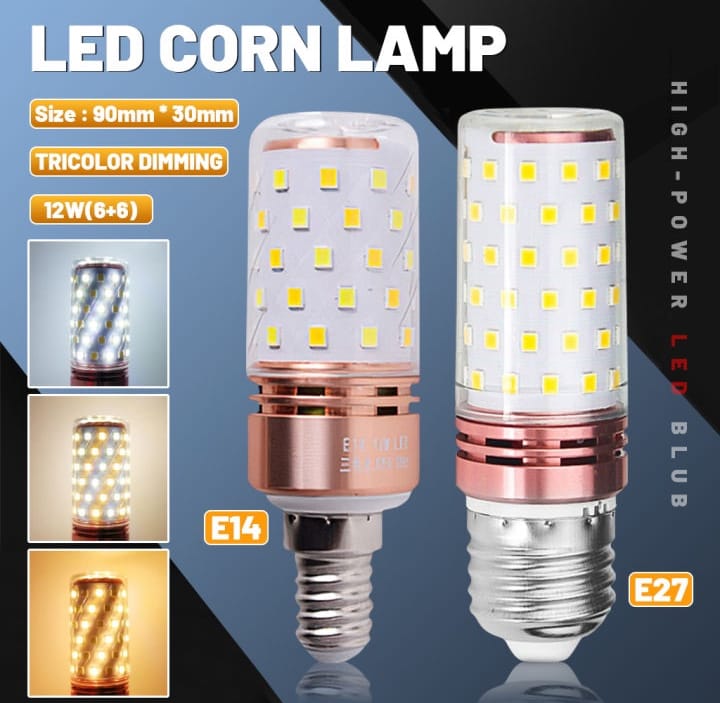 E27 LED Corn Light Lamp Bulb | 3 in 1 light modes Chandelier, Candle LED Light For Home & Decoration - 12W/16W