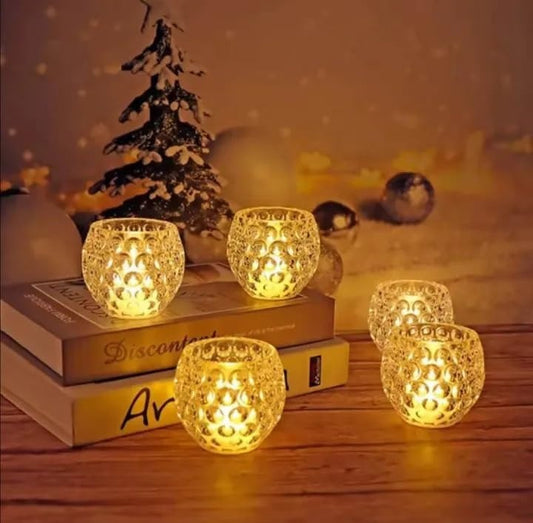 Amber Shine Crystal TeaLight Candle Holder for home and office decor Cell operated
