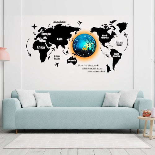 3D Wooden World Map With Esthetic Dial Wall Clock  | B\\est Quality Wall Clock For Home Decor | Home Decor Clock 40 inch - With Light