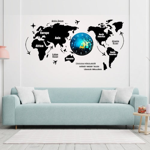 3D Wooden World Map With Esthetic Dial Wall Clock  | B\\est Quality Wall Clock For Home Decor | Home Decor Clock 40 inch - With Light
