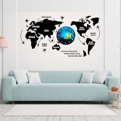3D Wooden World Map With Esthetic Dial Wall Clock  | B\\est Quality Wall Clock For Home Decor | Home Decor Clock 40 inch - With Light
