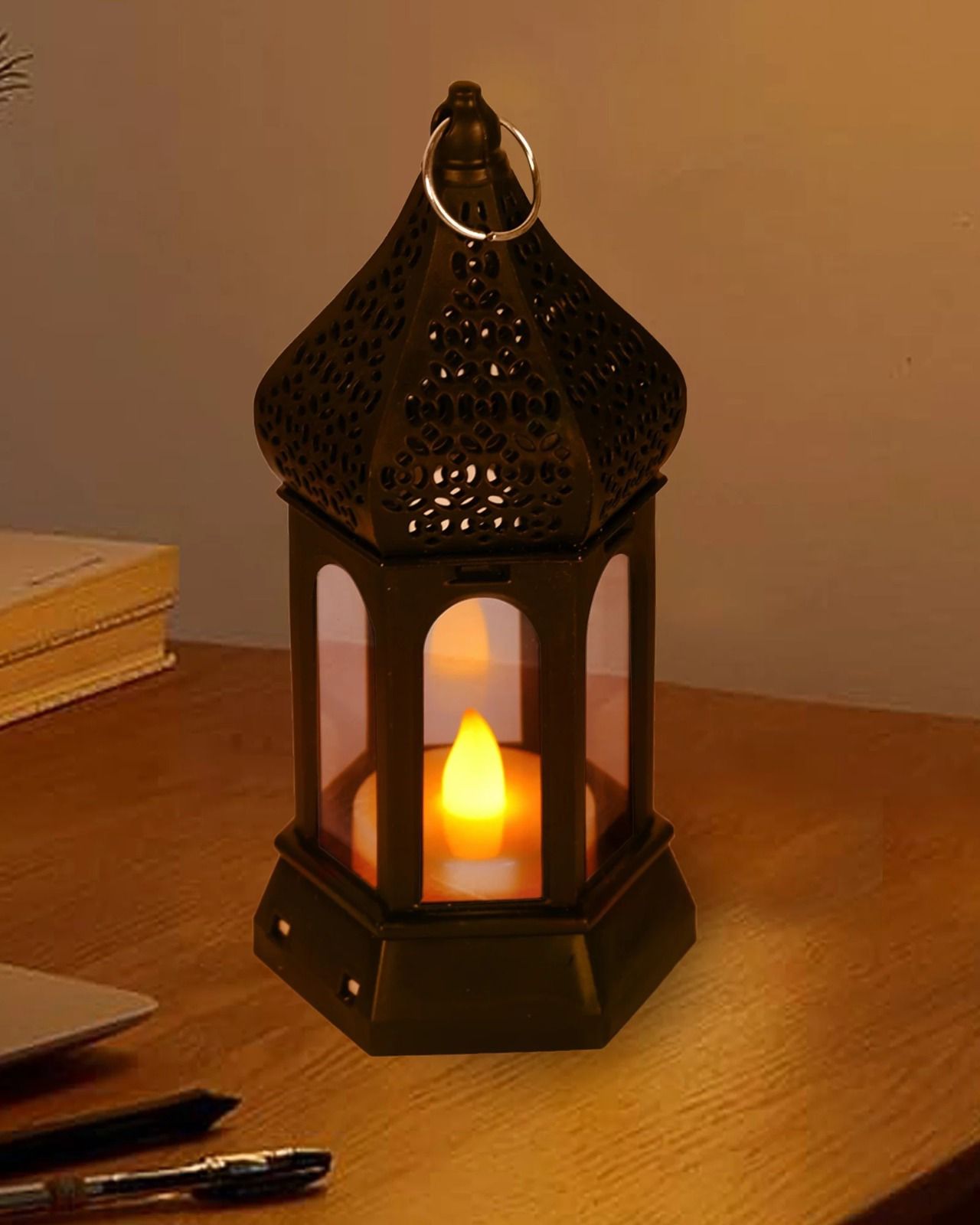 Antique Black candle lamp Atmosphere Decoration Creative Gift Hexagonal Wind Lamp Candle Lamp Led Wind Lamp Portable Small Horse Lamp
