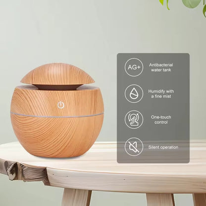 Portable Ultrasonic Air Humidifier & Purifier – Wood Grain Cool Mist Aroma Diffuser for Home, Office & Car