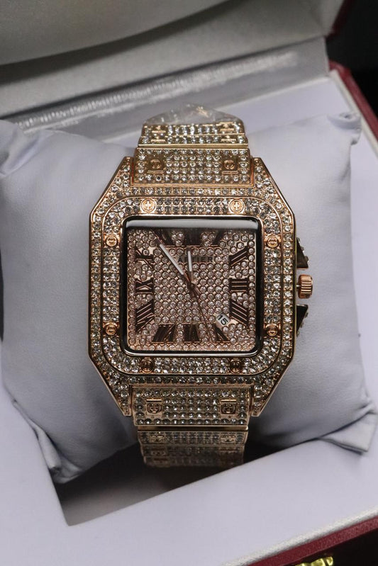 CTR Watch Stone Mens Striking Stone Finish Precision Quartz Comfortable Fit - Black & golden & rose golden & silver